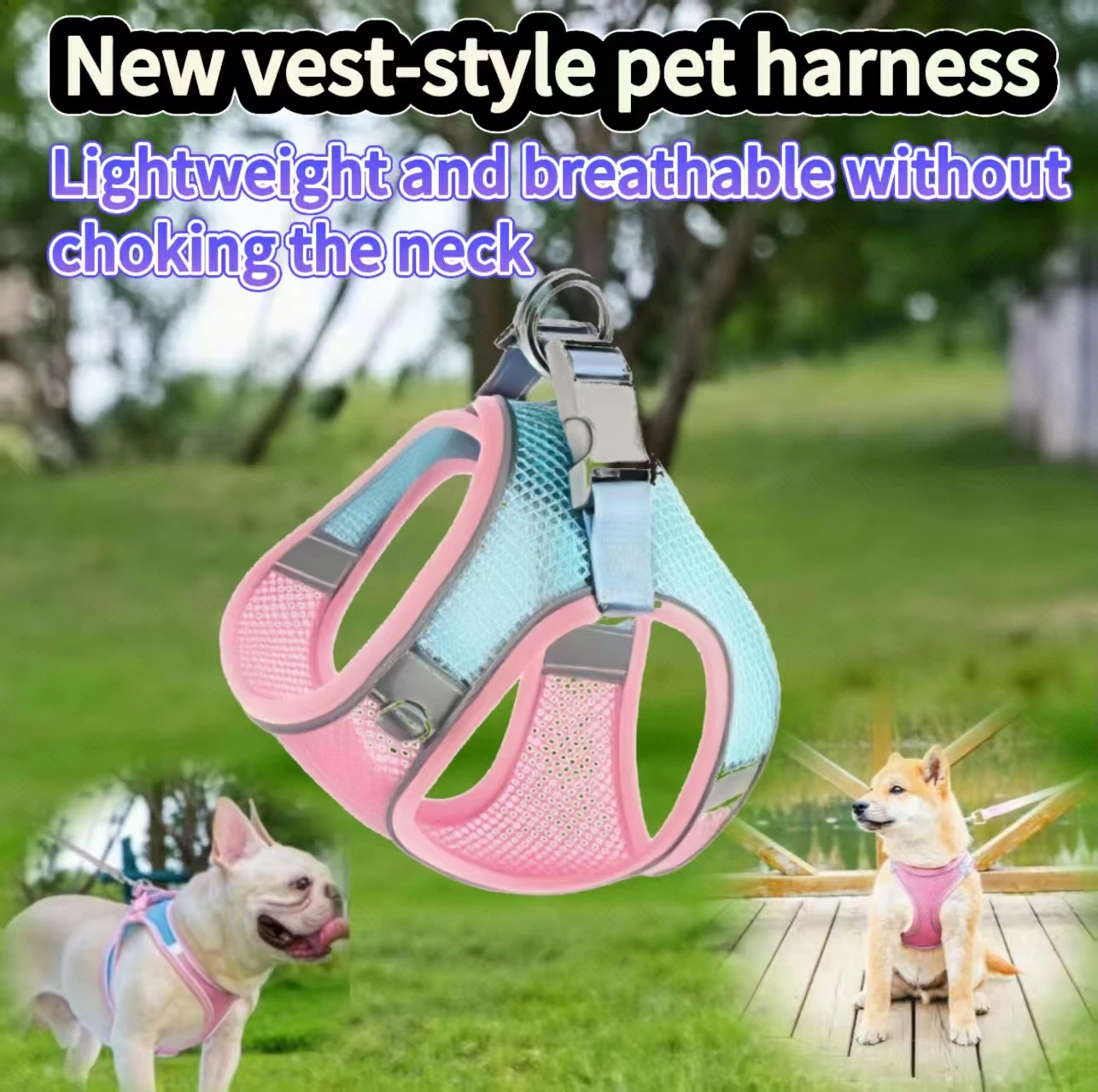 Pet harness and leash set; reflective and breathable cat and dog lead for small and medium-sized dogs to use outdoors