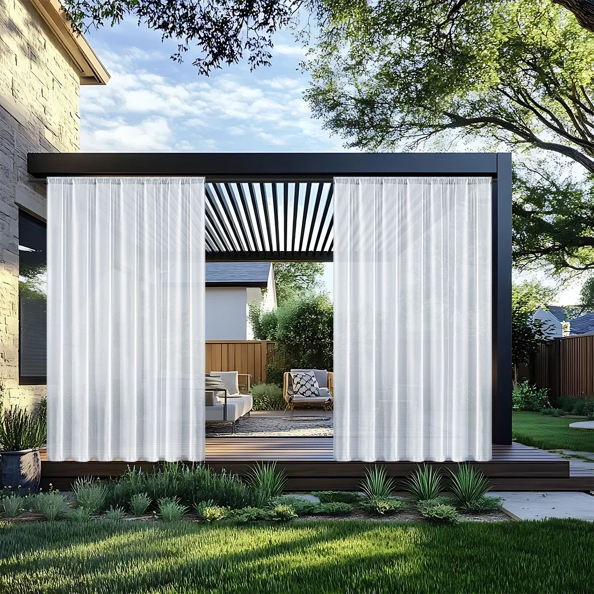 1pc Modern Waterproof Outdoor Curtain, Solid Window Screen, Sheer Curtains for Terrace Balcony Showcase, Summer Curtains