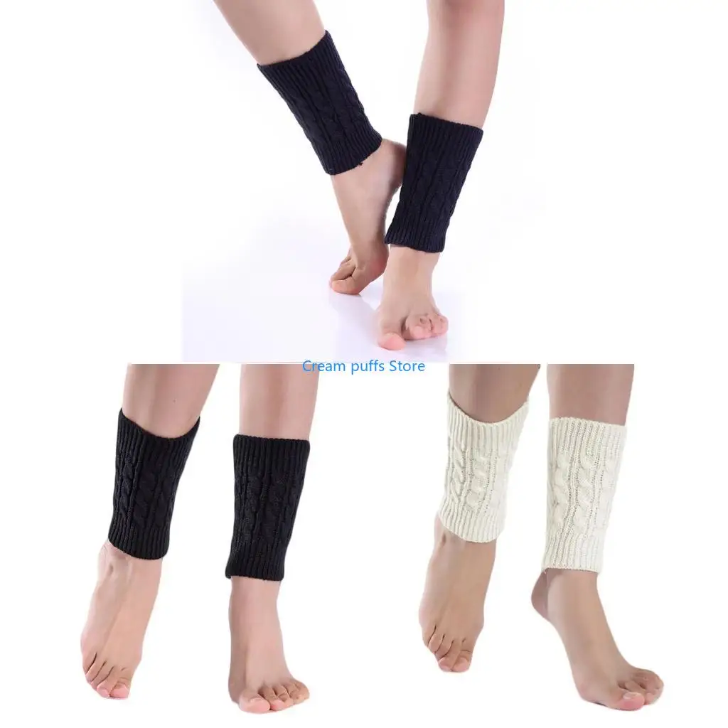 50LE Women Winter Cable Knitted Leg Warmers Socks Color Twist Braided Crochet Pattern Short Boot Cuffs Cover Toppers