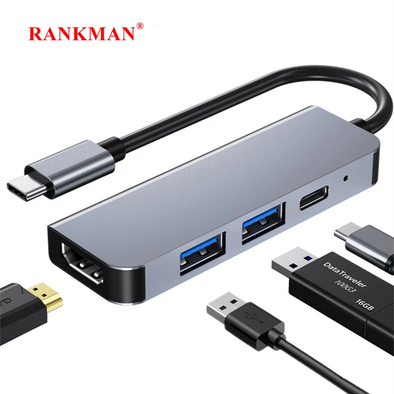 USB C Hub to 4K HDMI-compatible Type C PD Charger USB 3.0 2.0 Docking for MacBook iPad Samsung S21 Dex TV Mouse Nintendo Switch