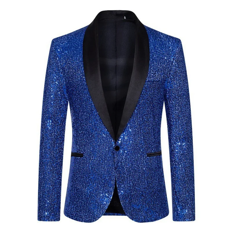 Multi Colors Men's Pearl Plate Suit Sequin Blazer Blue Silver Red Sparkly Glitter Jacket Wedding Party Stage Clothes for Men