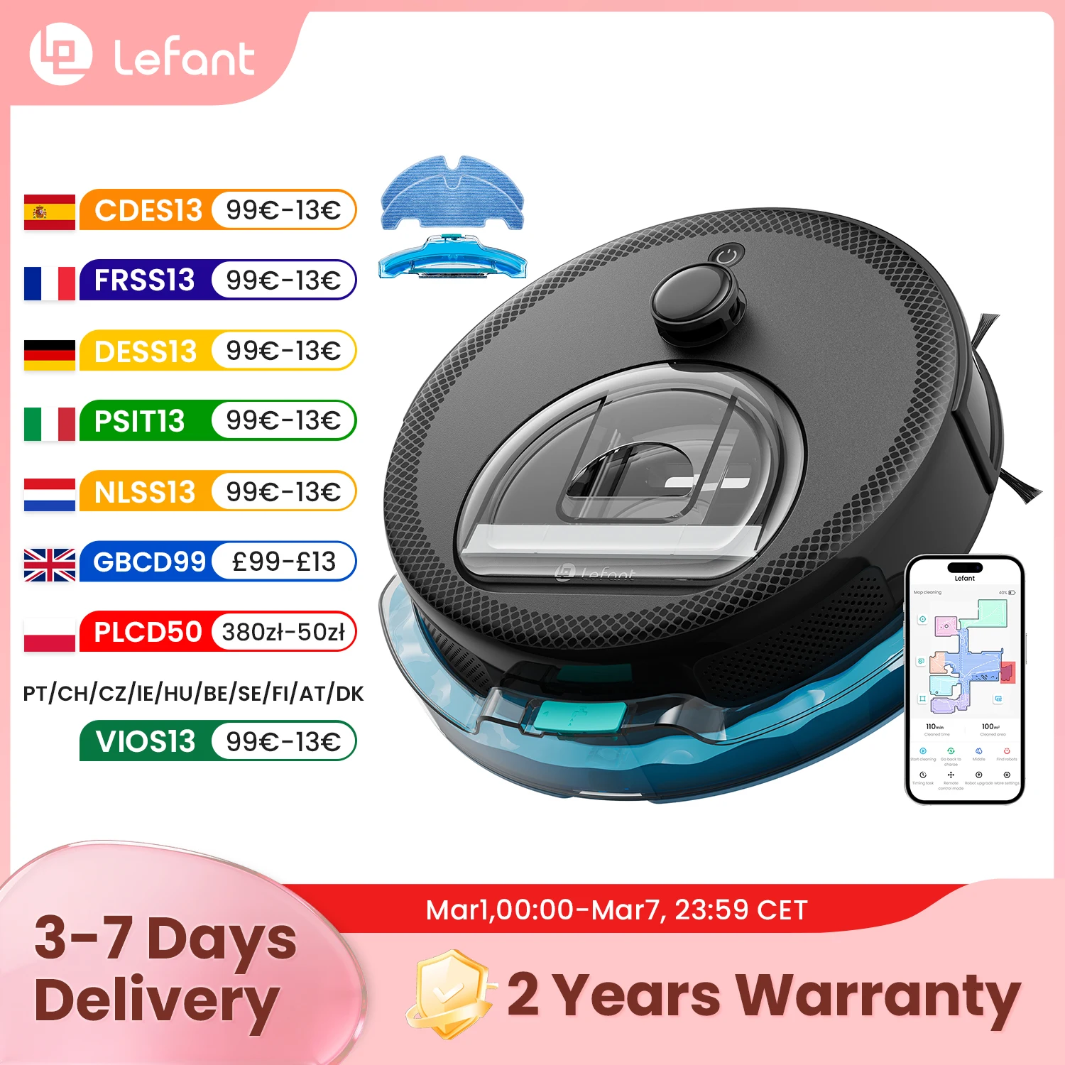 Lefant M330 Pro M330S Robot Vacuum and Mop combo, 5000Pa,dTOF LiDAR Navigation, Alexa/Google/WiFi,Ideal for Pet Hair