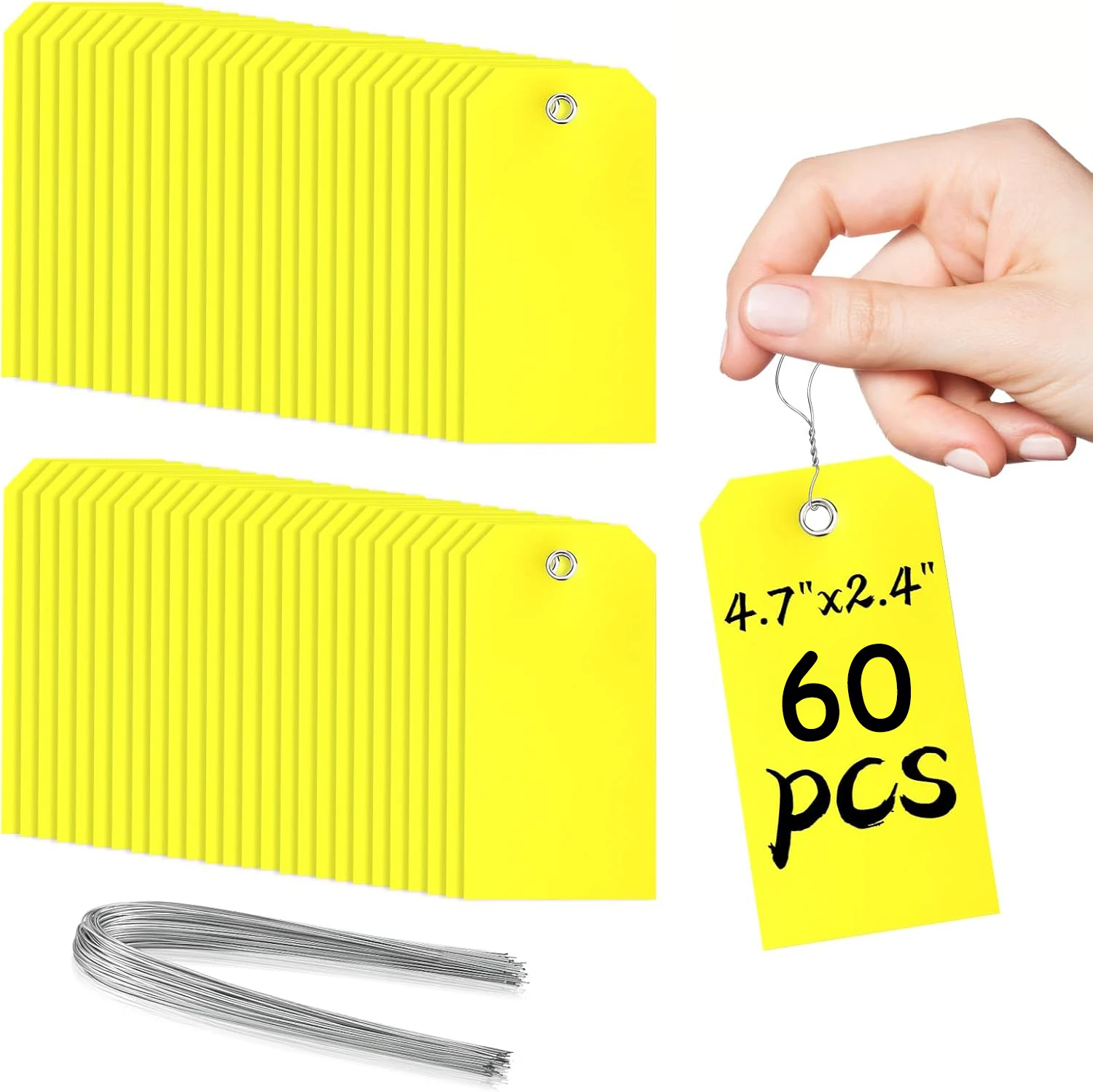 60Pcs Plastic Shipping Tags with Wire Waterproof Hang Tags Labeling Blank Tags for Equipment Car Parts Luggage Garage Inventory