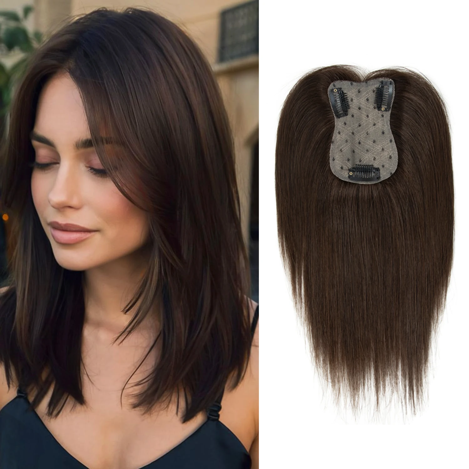 Hair Topper Human Hair With Clips Machine-Remy Hair Toppers For Woman Natural Topper Włosy For Thin Hair One Piece Toppers