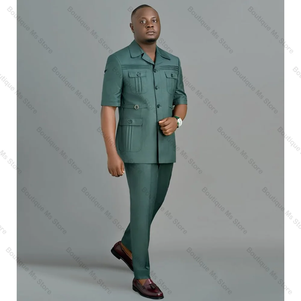Fashion Green Single Breasted Men Suit Two Pieces(Jacket+Pants) Outfits Casual Party Prom Wedding Set