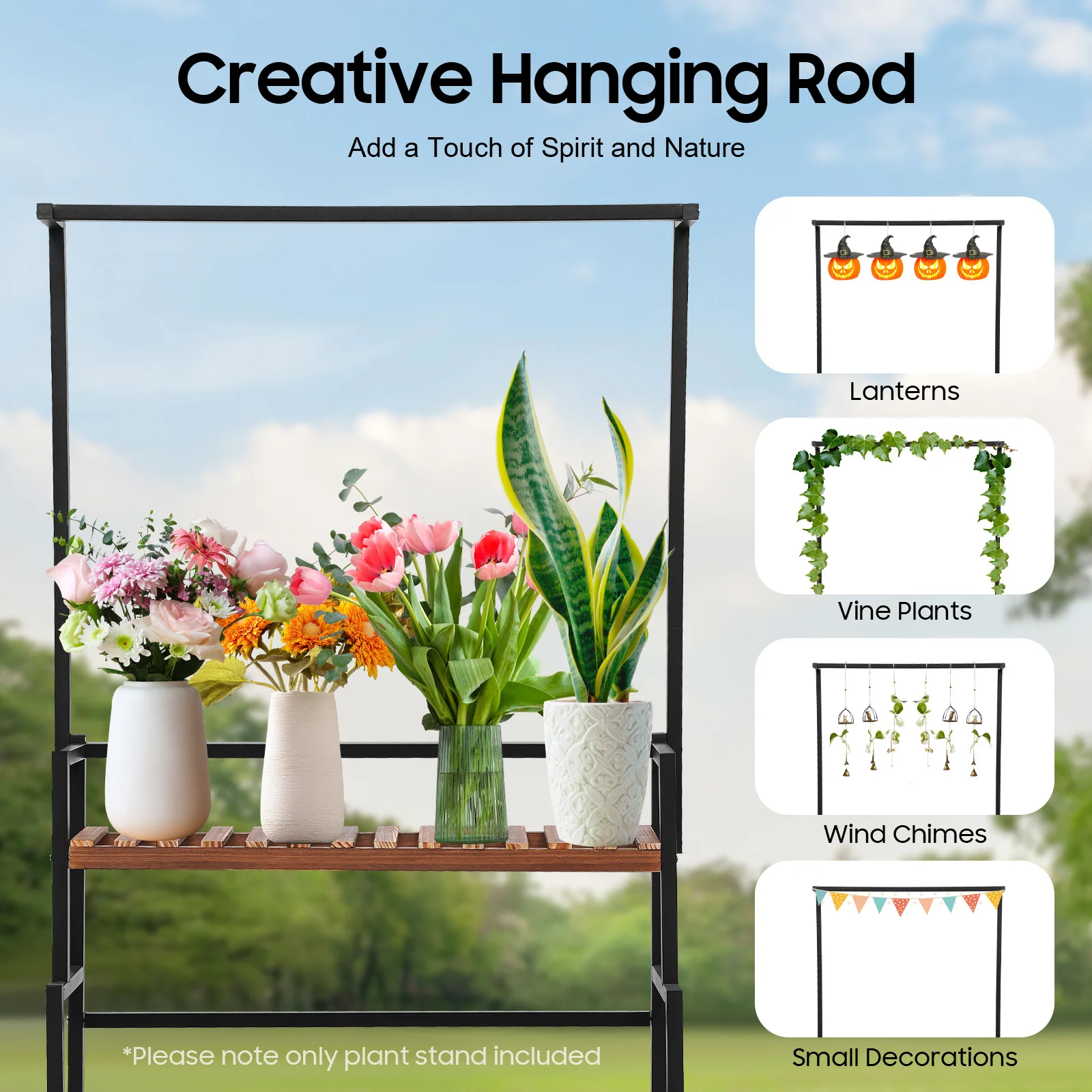 3-Tier Black Hanging Plant Stand,Rectangular Metal Plant Holder Floor Standing 80*34*173cm for Living Rooms,Foyers