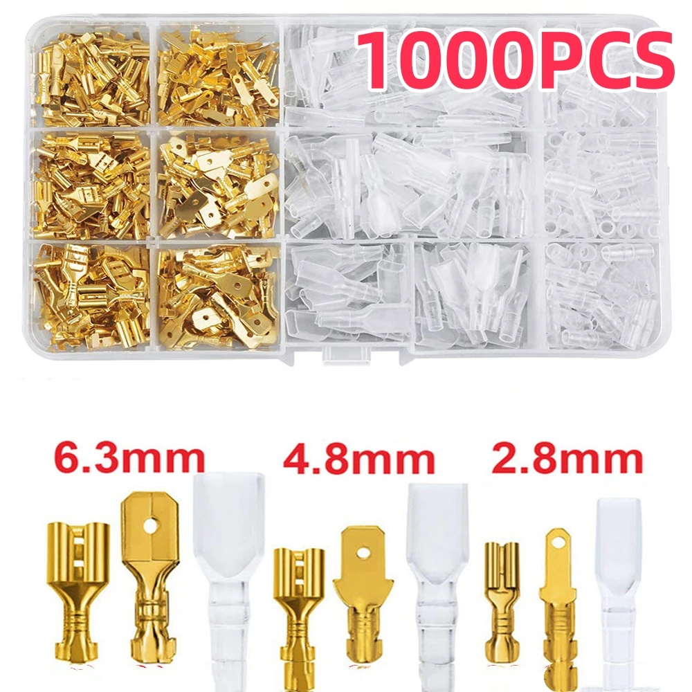 1000Pcs 2.8/4.8/6.3mm Insulated Male Female Wire Connector Electrical Crimp Terminals Termin Spade Connectors Assorted Kit Box