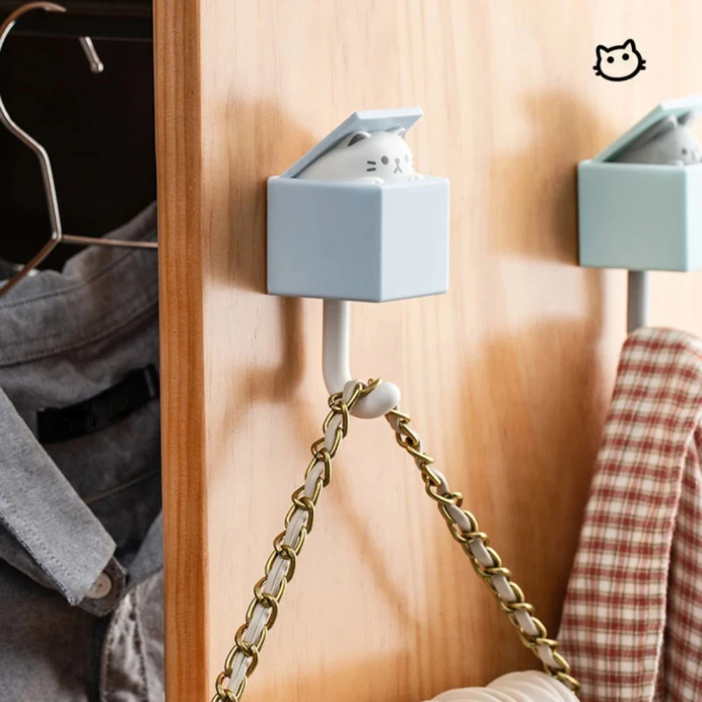 Self-adhesive Cartoon Cat Hooks Stickers Bedroom Door Key Hook Umbrella Towel Hat Coat Rack Wall Animal Decorative Hooks