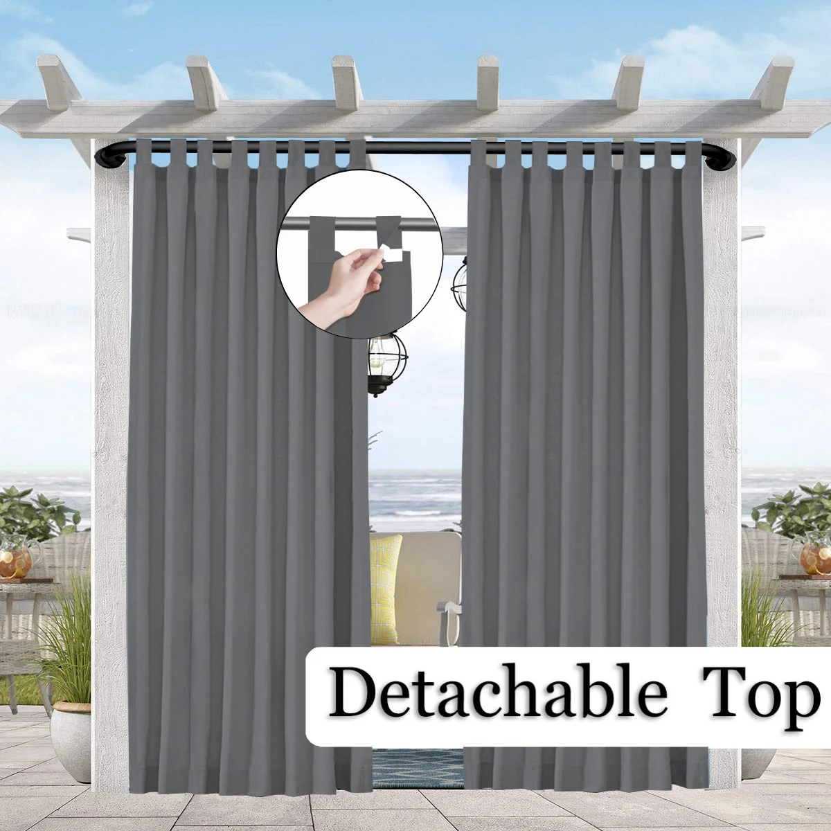 1PC Sun-Blocking & Waterproof Curtain - Easy-Hang Tab Top for PatioPergola & Gazebo Decor