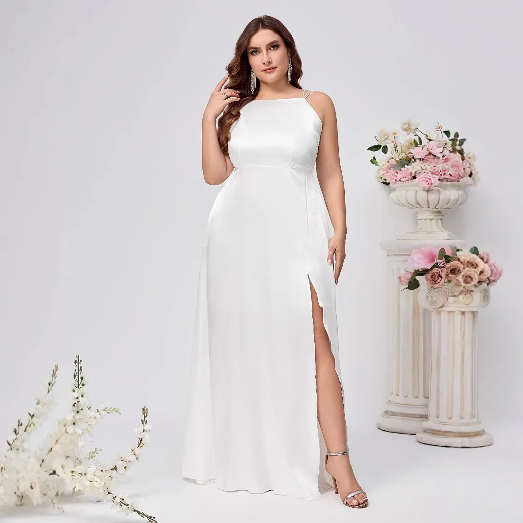 Plus Size Plus Size Dress Evening Split Hot Sale Lightweight Wedding Dress 2025 Glowing Evening Gown Polyester Fiber Solid Color