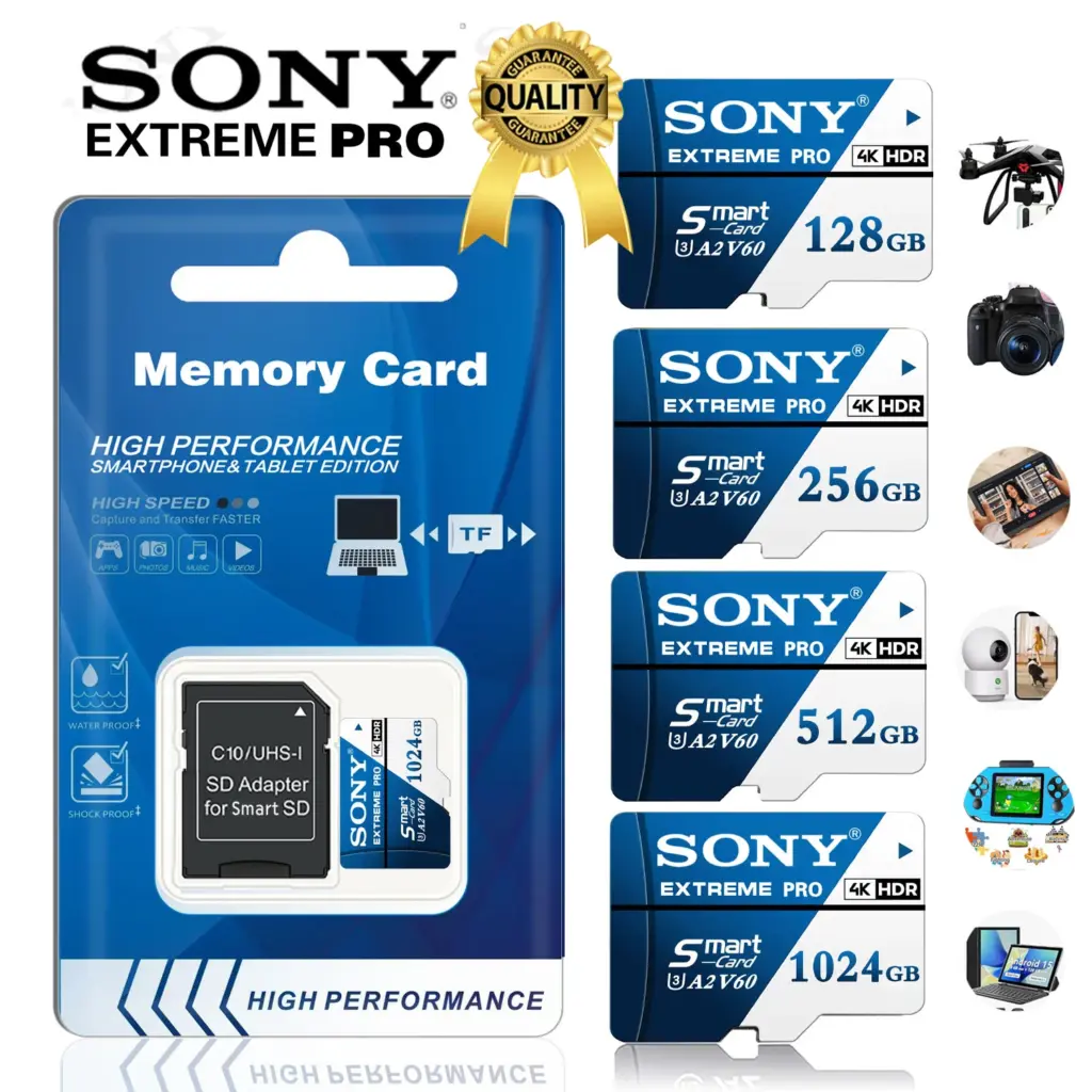 SONY Extreme Micro TF SD Card High Speed SD Memory Card 512GB 128GB 256GB U3 V60 4K Full HD Flash Cards For Xiaomi Phone PC
