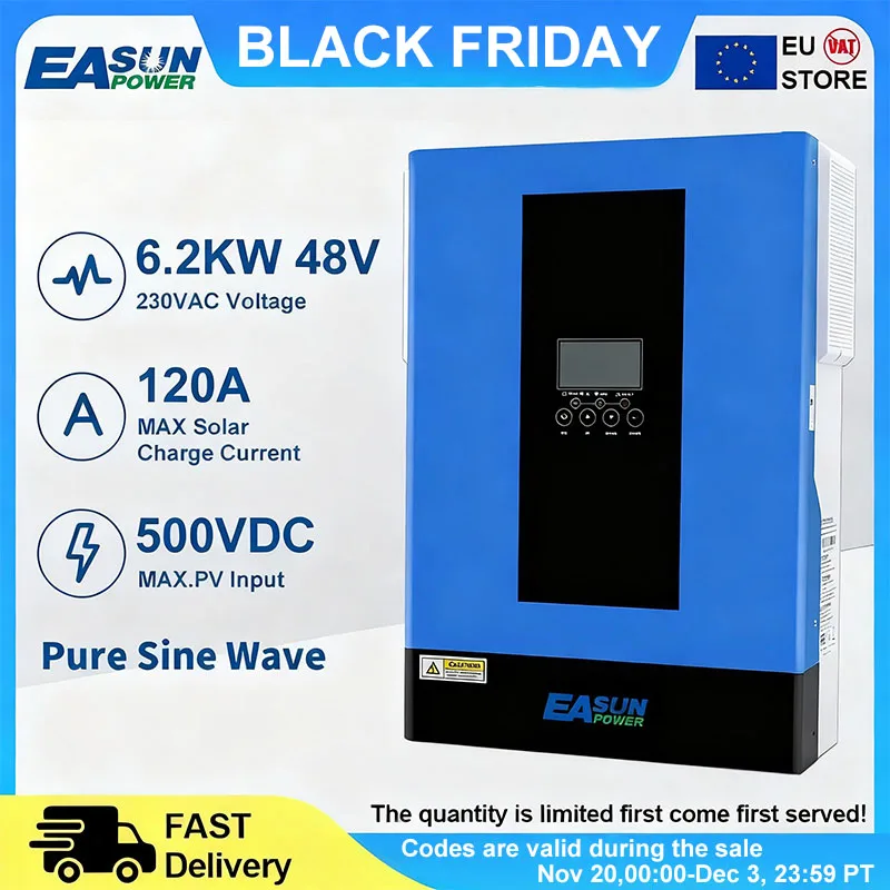 EASUNPOWER Hybrid Solar Inverter 6200W Pure Sine Inverter 120A MPPT Solar Charge Controller 48V 220V PV Input 500V With Wifi