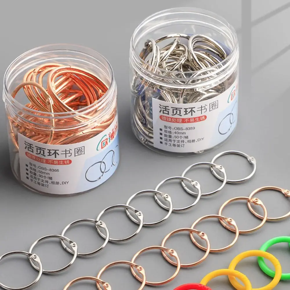 Durable Metal Binder Ring Silver/Rose Gold Office Supplies Loose-leaf Ring Clip 20/30/40/50mm Binding Clip Book