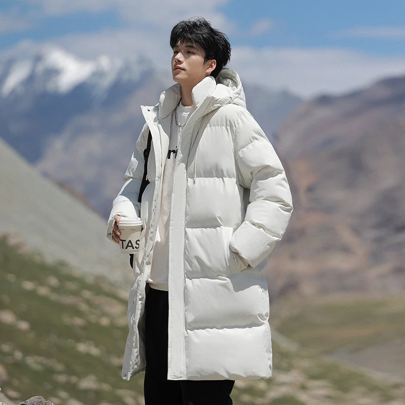 2025 Men's Winter Ski Jacket Brand Fashion Solid Color Thick Warm Long Parka Casual Solid Color Windproof Cotton Coat Men Puffer