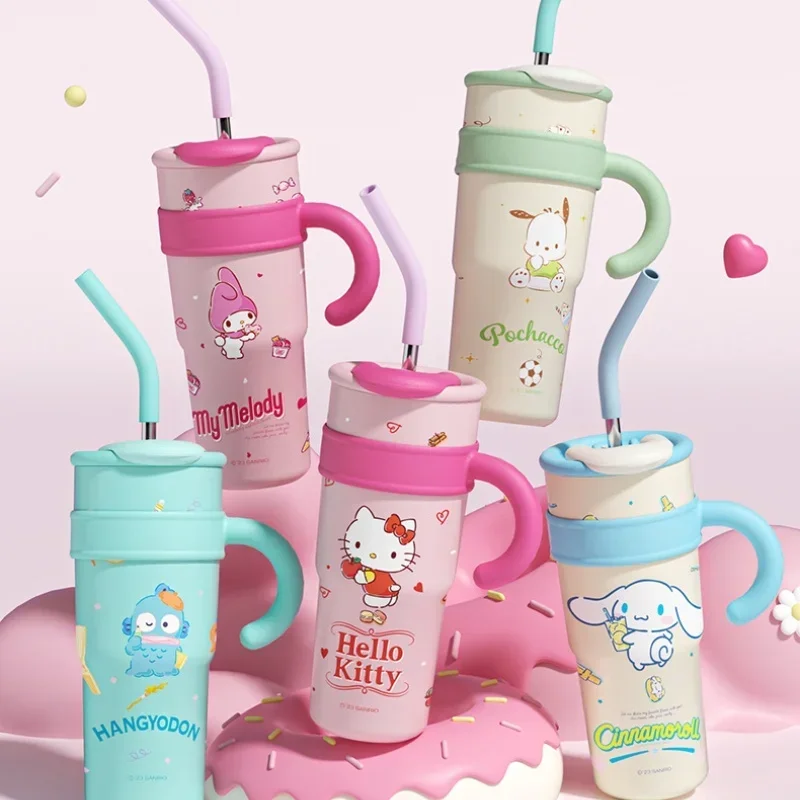 Kawaii Hello Kitty High-capacity Vacuum Cup Anime Kuromi Cinnamoroll Big Mac Ice King Cup Anti Fall Measures Straw Cup new