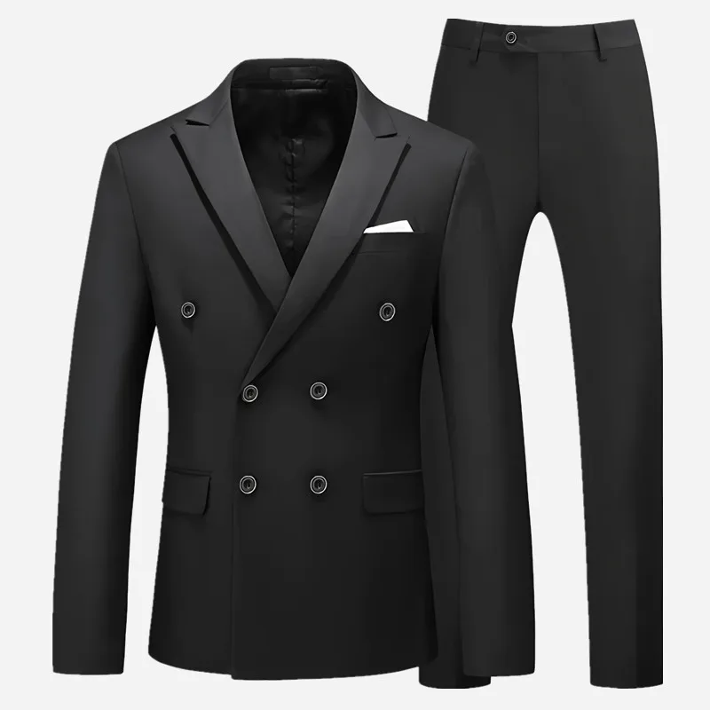 2 Pieces Double Breasted Formal Men Suits Slim FitGroom Tuxedos for Wedding Peaked Lapel Custom Male Blazer Prom Daily Wear