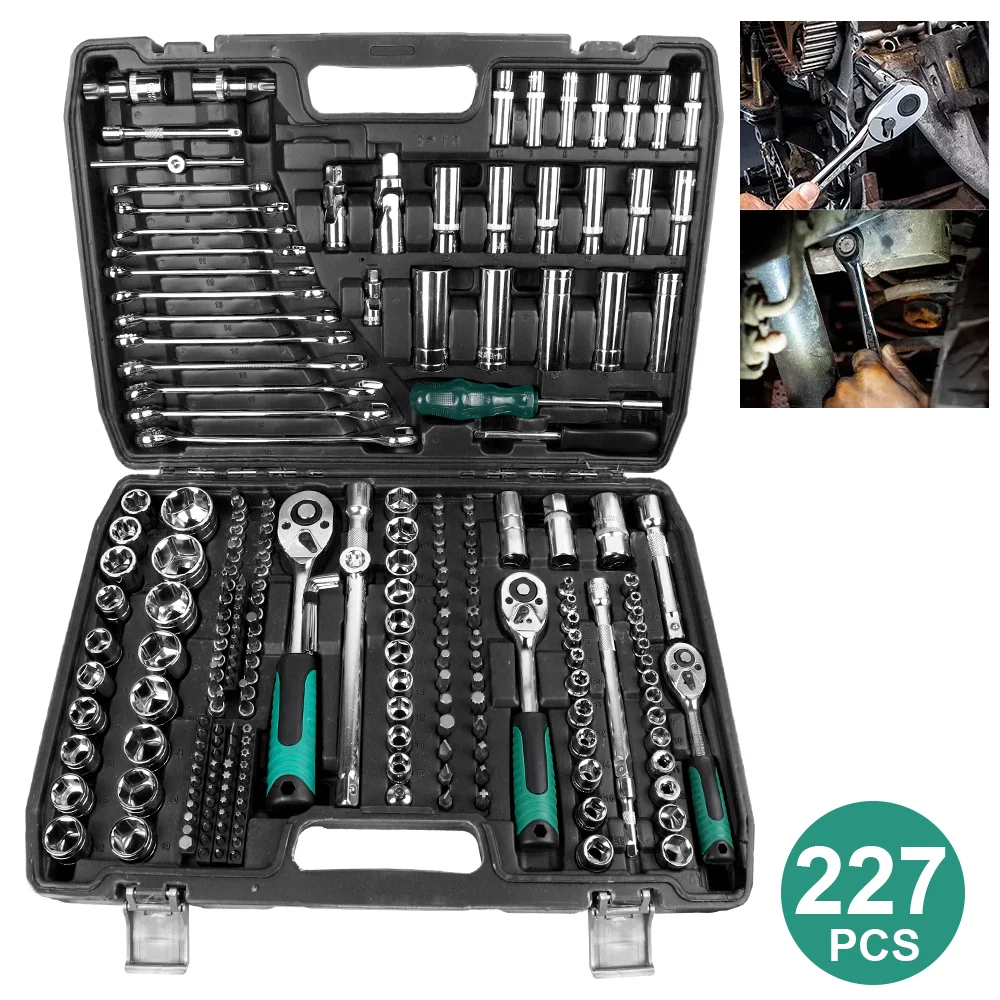 227pcs Socket Wrench Set Ratchet Torque Wrench Combo Kit Car Repair Tool 1/4 3/8 1/2 Ratchet Spanner Screwdriver Bits Hand Tool