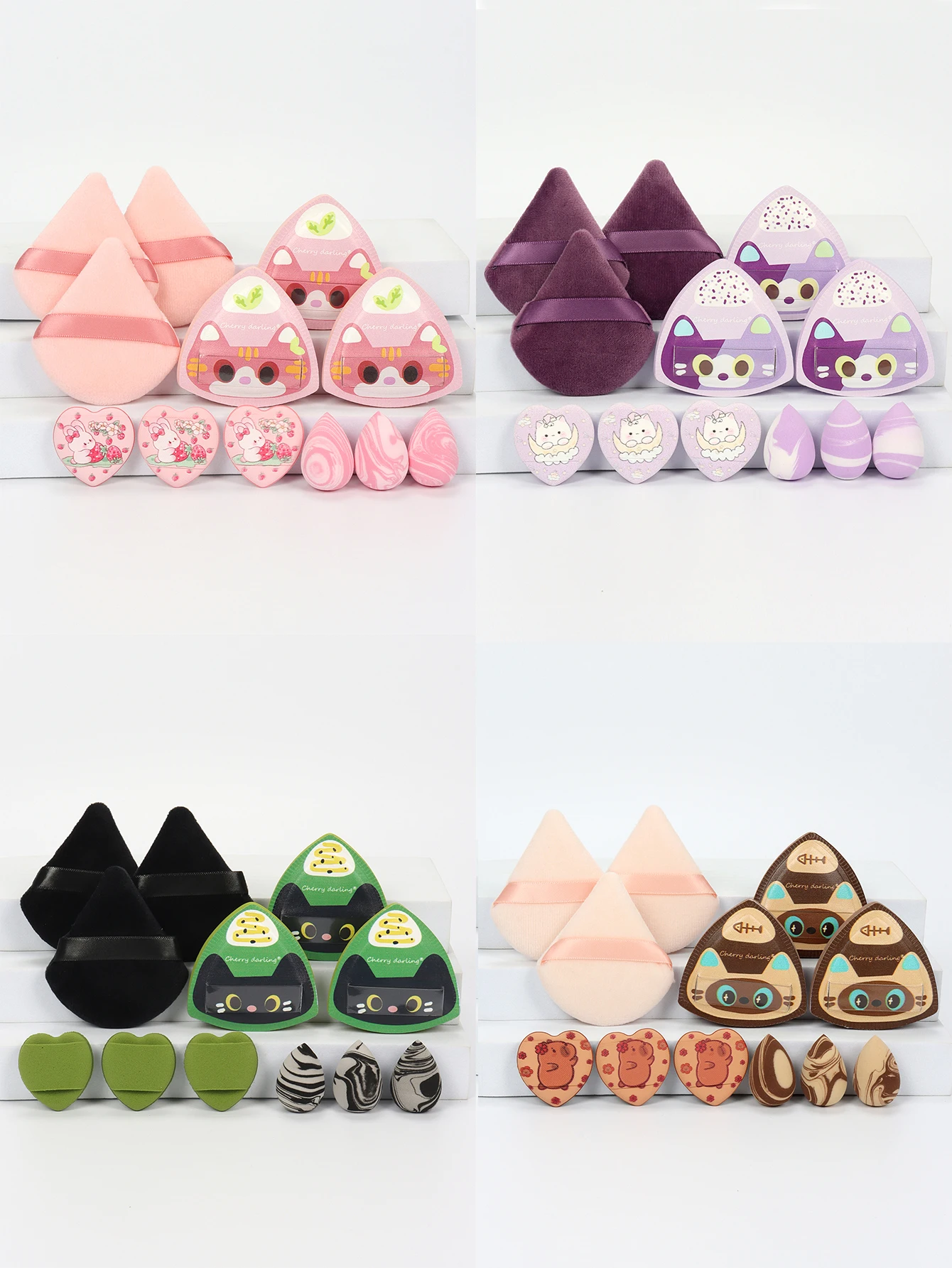 Rice Ball Cat 12-Piece Set, Expands When Exposed to Water, Dual-Use for Wet and Dry, Makeup Sponge Suitable for All Skin Types