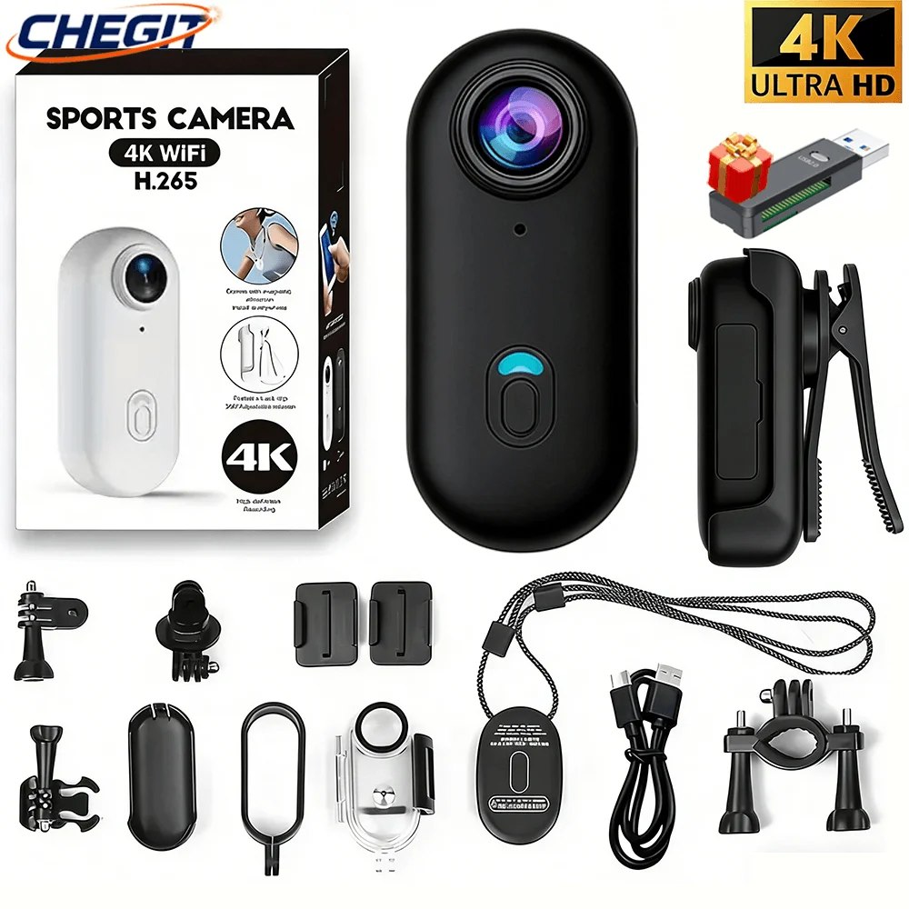 Mini 4K Pocket Magnetic POV Vlog Cam Portable Body Chest Recorder Wireless WiFi Waterproof Action Camera Helmet Bicycle Sports
