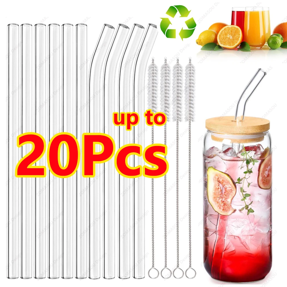 20-1Pcs Eco Friendly Glass Straws Reusable Drinking Metal Straw with Brushes Smoothies Milkshake Cocktails Party Bar Accessory