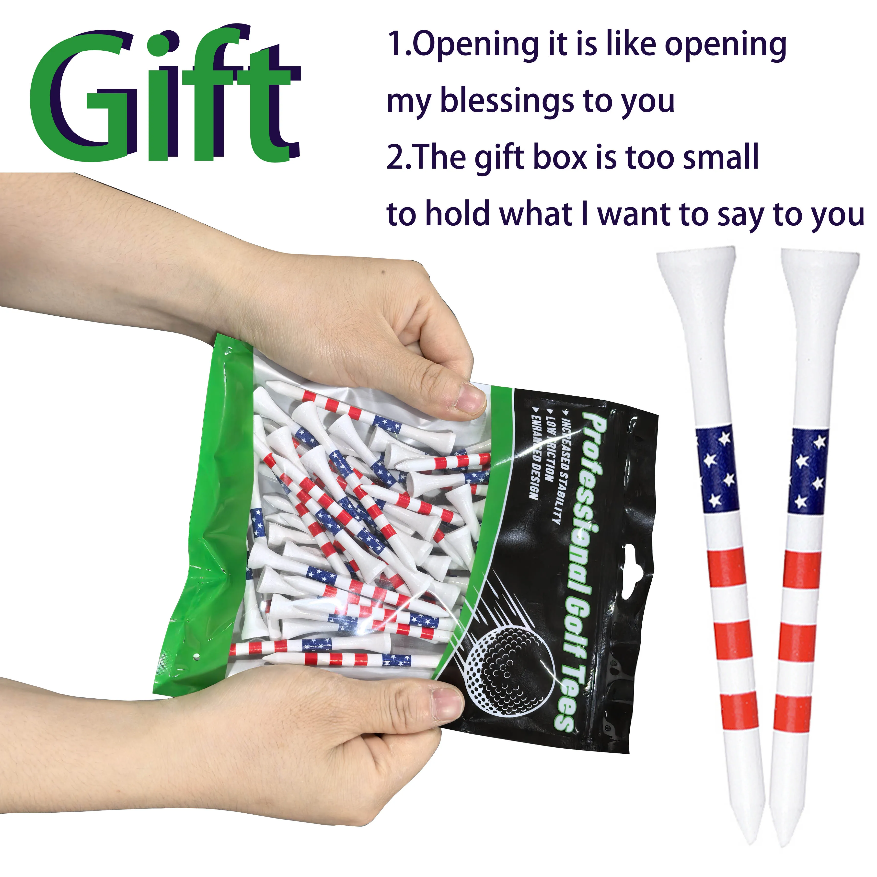 50Pcs Golf Tee 3-1/4 and 2-3/4 inch Durable Bamboo American Flag Designed Golf Training Accessorie