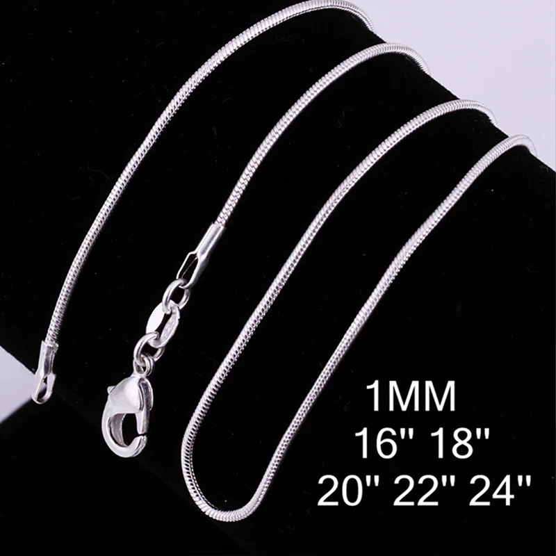Wholesale Price 925 Sterling Silver 16/18/20/22/24/26/28/30 Inch 1mm Snake Chain Necklace Women Fashion Jewelry Silver Necklaces