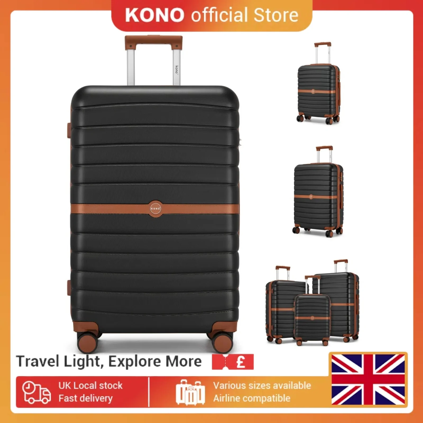ABS+PC Suitcases 20"/24"/28" - Lightweight Hard Shell Luggage with 360° Spinner Wheels & TSA Lock | Cabin Bag & Check-In Cases