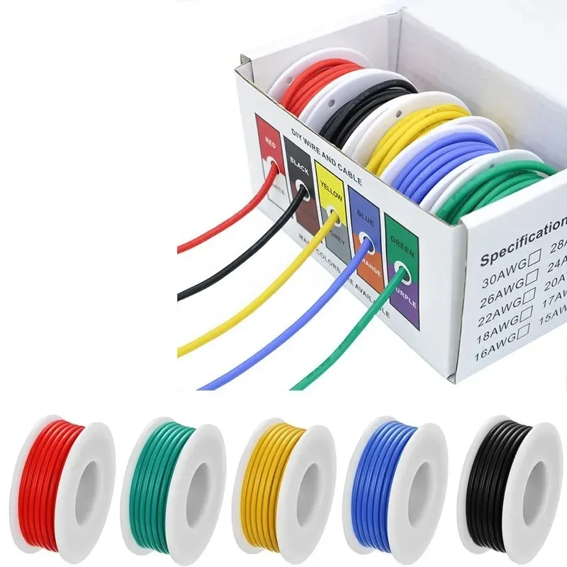 5 Colors Mix Kit UL1007 Wire PVC Insulation Tinned Copper Cable Stranded Electrical Line 30/28/26/24/22/20/18/16 AWG PCB Wire