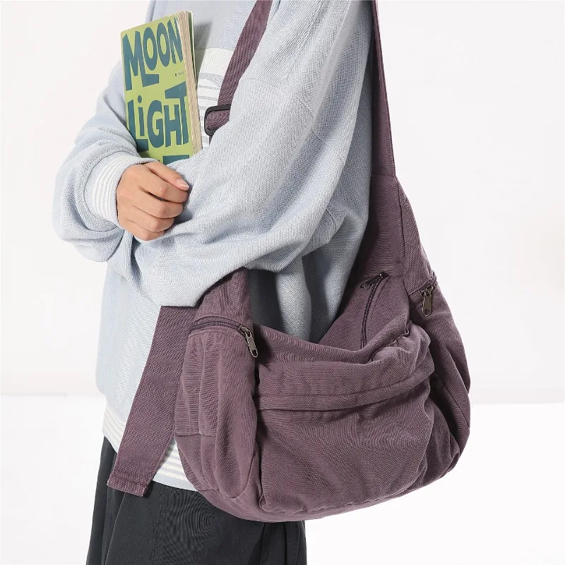 100% Cotton Shoulder Bags Women Large Capacity Canvas Tooling Packages Korea Style Cloth Crossbody Bags Solid Messenger Bags