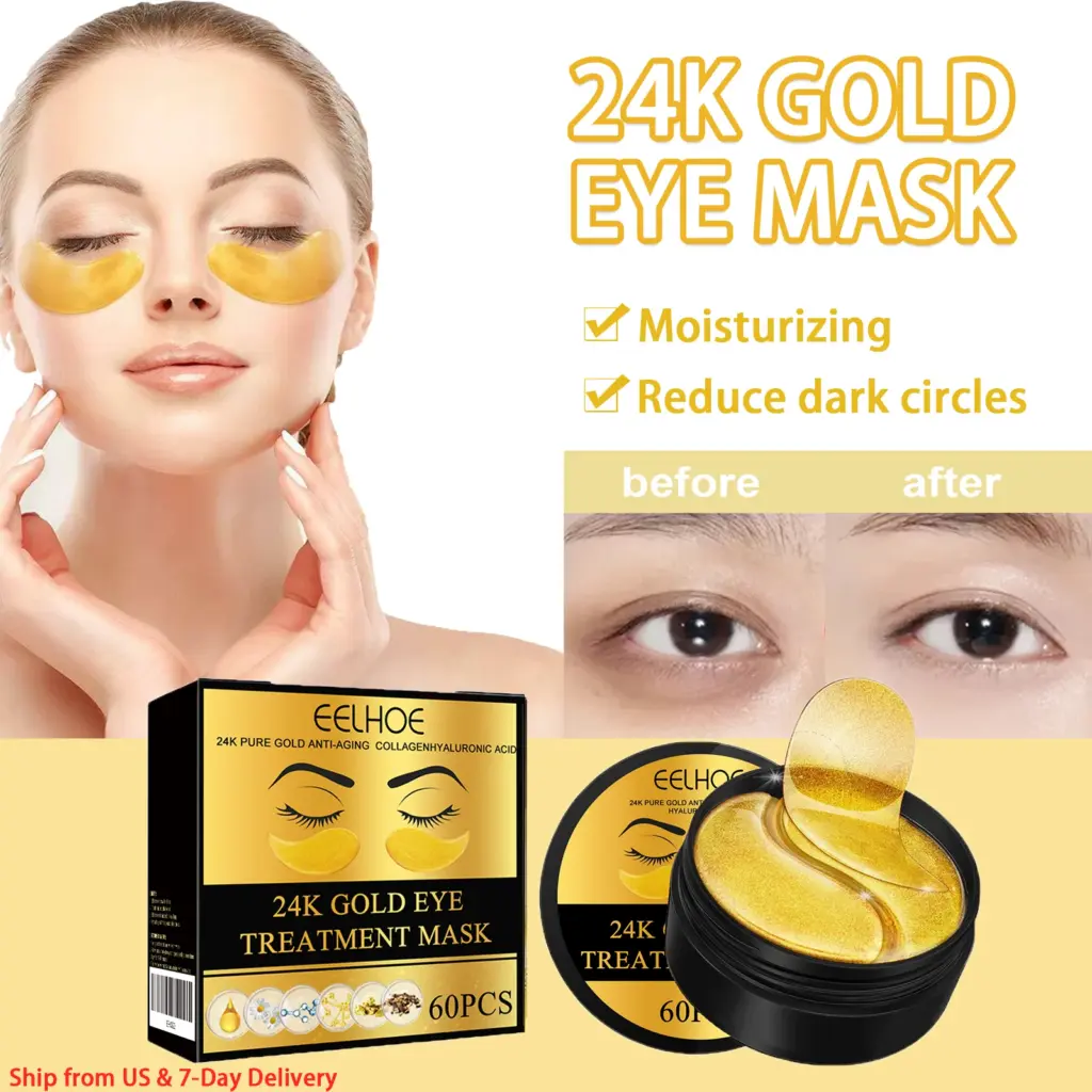 60PCS 24K Gold Eye Mask Anti Dark Circles Removal Eyes Bags Moisturizing Firming Eye Patches Eyes Skin Care Products