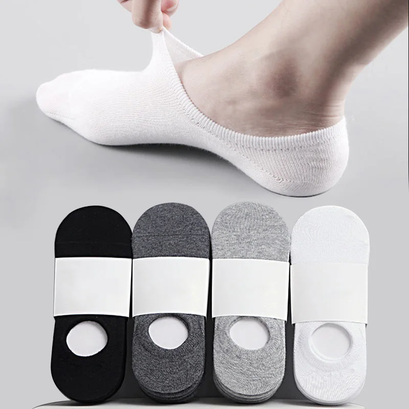 5/10 Pairs Men's Invisible Socks Slippers Cotton Silicone Non-slip Summer No-show Ankle Socks Casual Breathable Thin Boat Sock