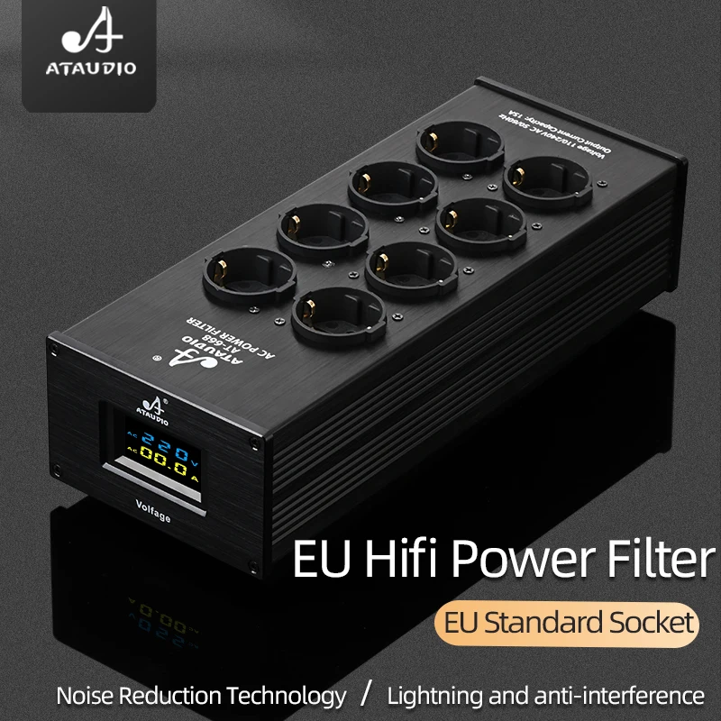 ATAUDIO EU HiFi Power Filter Lightning Protection Audio Power Purifier Filter ith EU Outlets Power Strip for EU Standard Socket