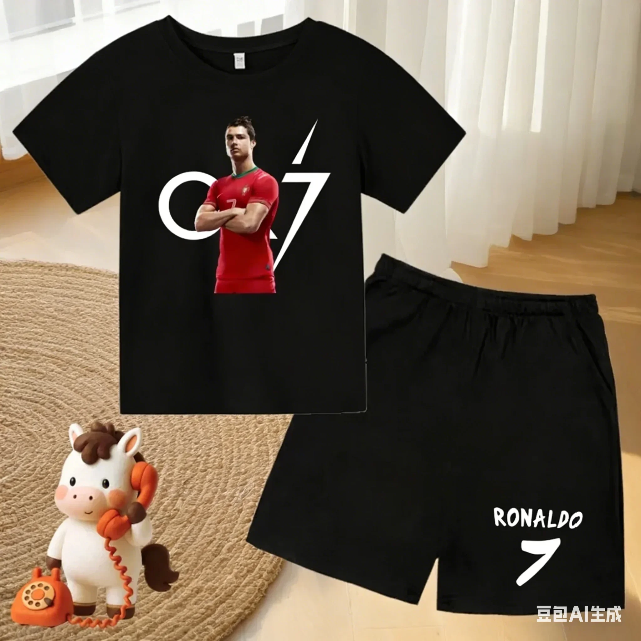 CR7 Football Kids Summer Match Training Boys Girls 3-12Y Round-Neck Charming T-shirt Casual Coat Short-Sleeved+Shorts Sports Set