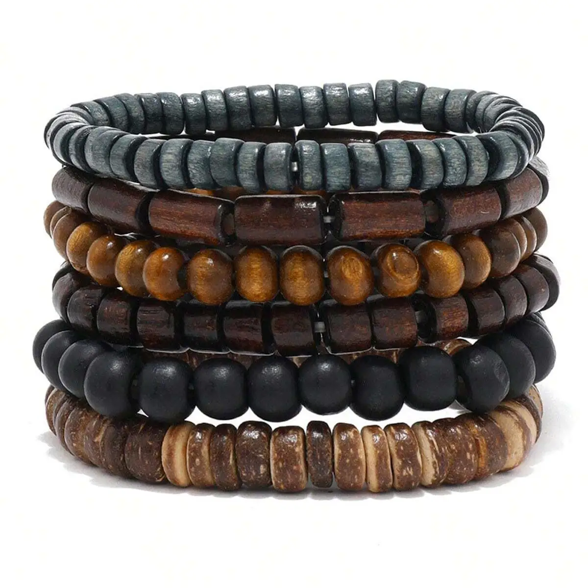 6/4PCS 3Style PU Wodeen Braided Wrap Leather Bracelet for Men Vintage Life Wood Beads Fashion Male Armband