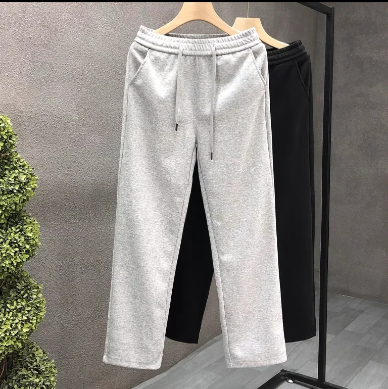 Cotton Gray Straight Leg Sweatpants Men's Women's Trendy Thick Sports and Leisure Pants Spring and Autumn New Versatile Pants