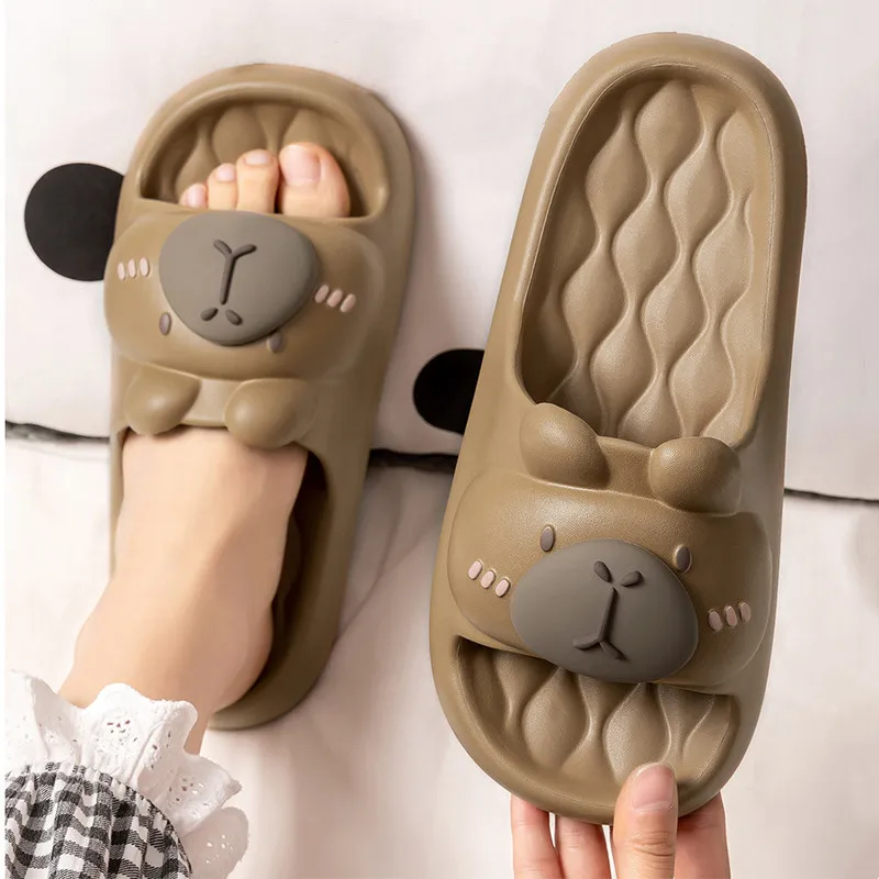 New Cute Cartoon Thick Sole Women Men Slippers Beach Sandals Lovely Summer Slides Couples Shoes Bathroom Anti-Slip Flip Flops