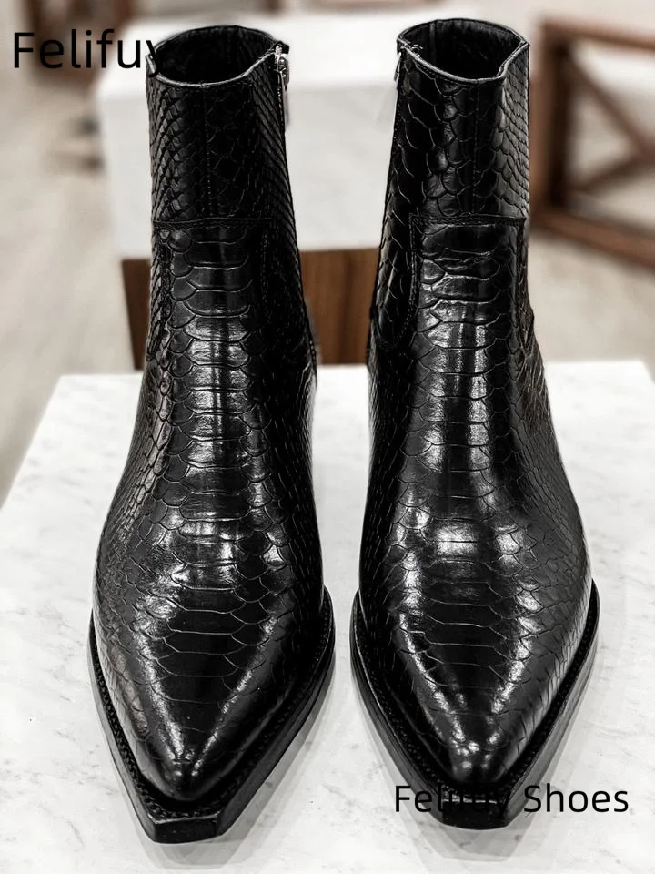 Black Male Chelsea shoes Men's genuine leather ankle boots black zipper men boots comfortable serpentine cowhide boots for men