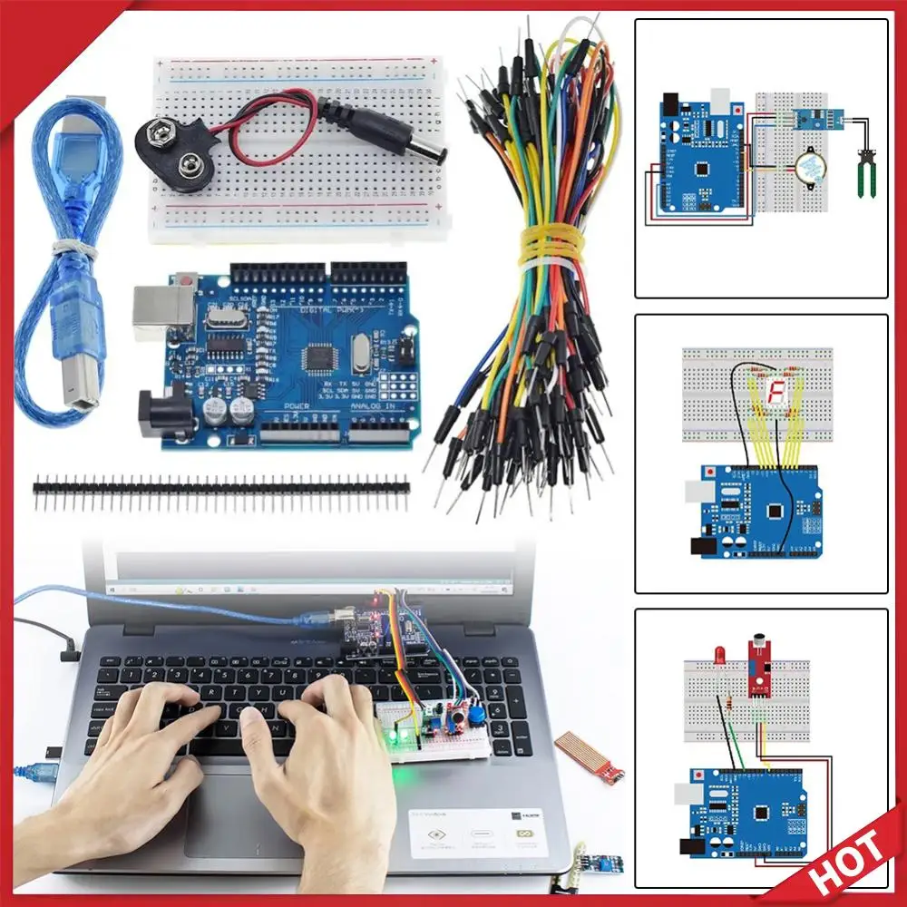 Basic Starter Kit with Breadboard Sensor Modules Resistance Educational Programming Kit DIY Basic Kit for Arduino UNO R3