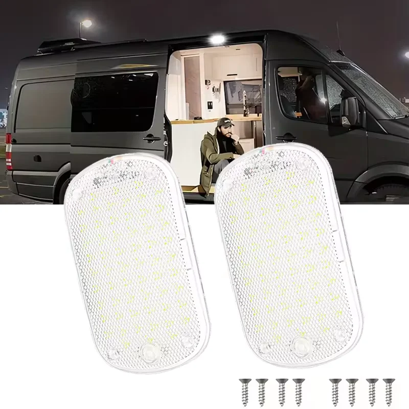 2PCS High Bright 60LED Car Interior Light 12V 24V Cabin Dome Light With Large Switch For Van Lorry Truck RV Camper Reading Lamp