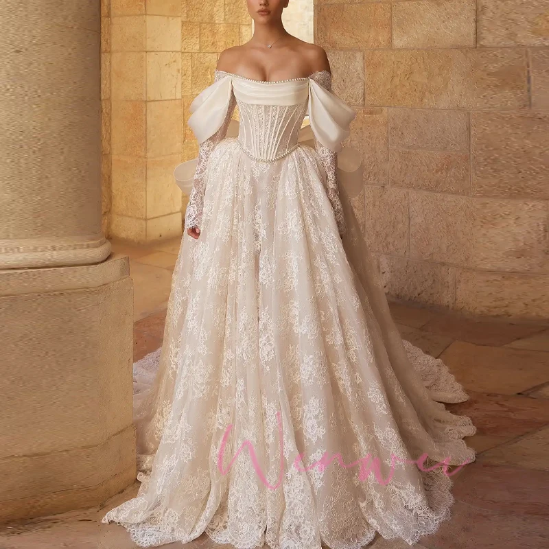 Customized Shimmering Moments Luxury Lace Wedding Dress Sexy Off The Shoulder Vintage Wedding Dress