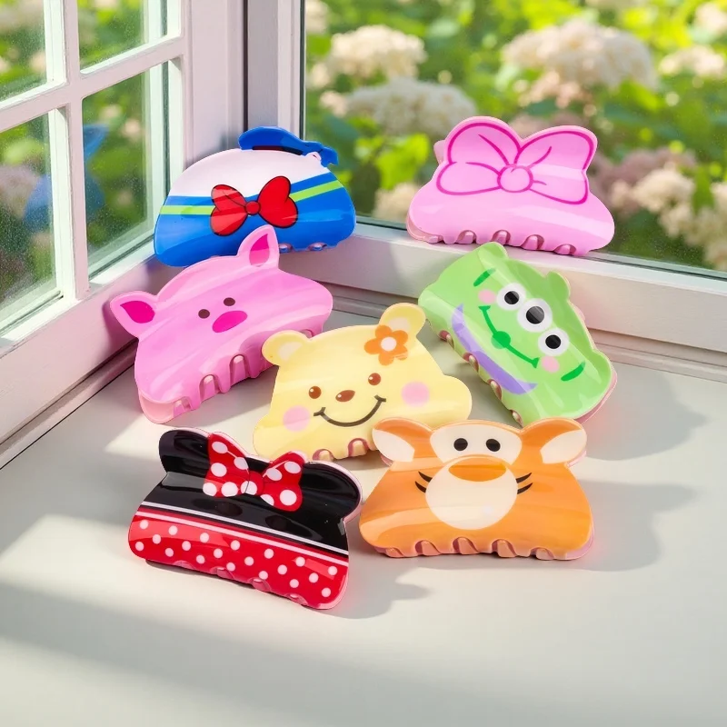 1PC/7PCS Random Disney cartoon - themed hair claws, including cute Minnie, Winnie - the - Pooh, Piglet, Tigger, and Stitch hair