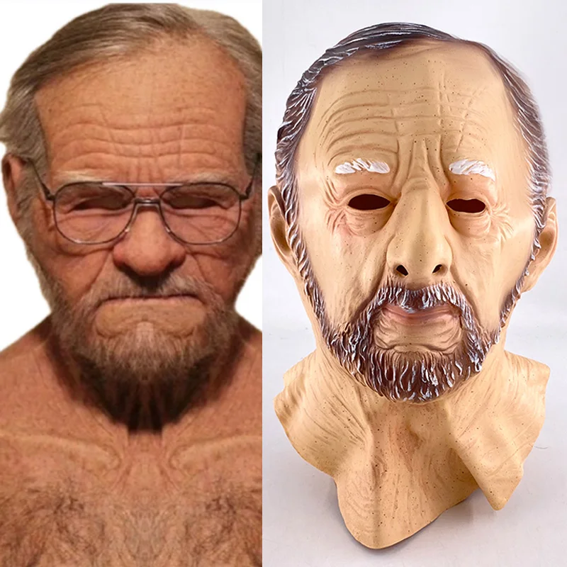 Grandpa latex mask Realistic old man Latex Masks with a beard Supersoft Horror Wrinkle Face Headgear Cosplay Real person mask
