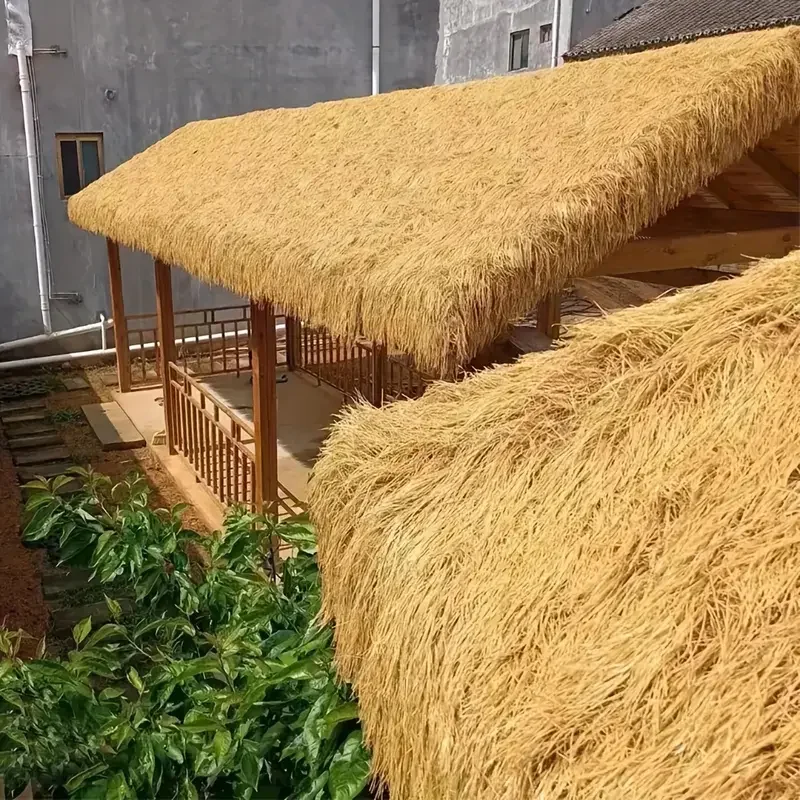 1-2m Outdoor Thai Hut with Thatched Roof - Durable PVC Construction, Spacious Open-Sided Gazebo for Backyard, Garden, Patio