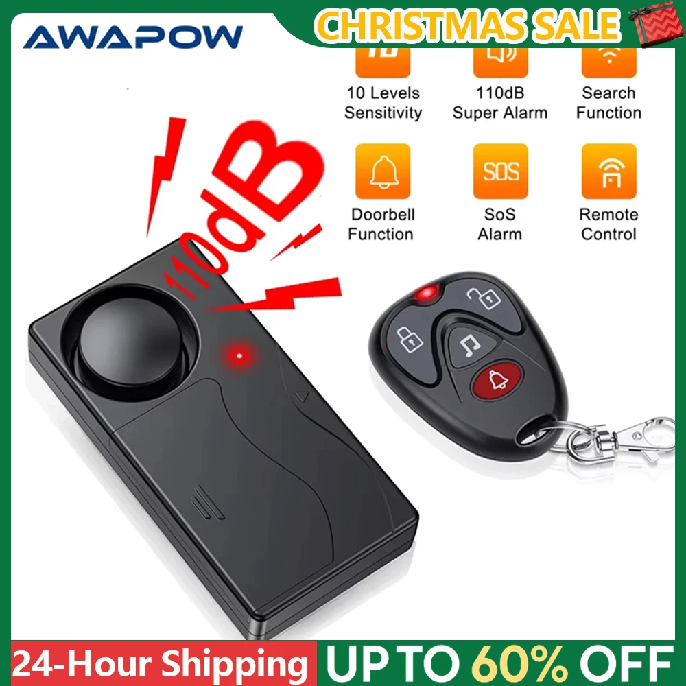 Awapow Anti-Theft Door And Window Alarm Home Bicycle Car Motorcycle Security Wireless Vibration Bike Sensor Remote Control 110dB