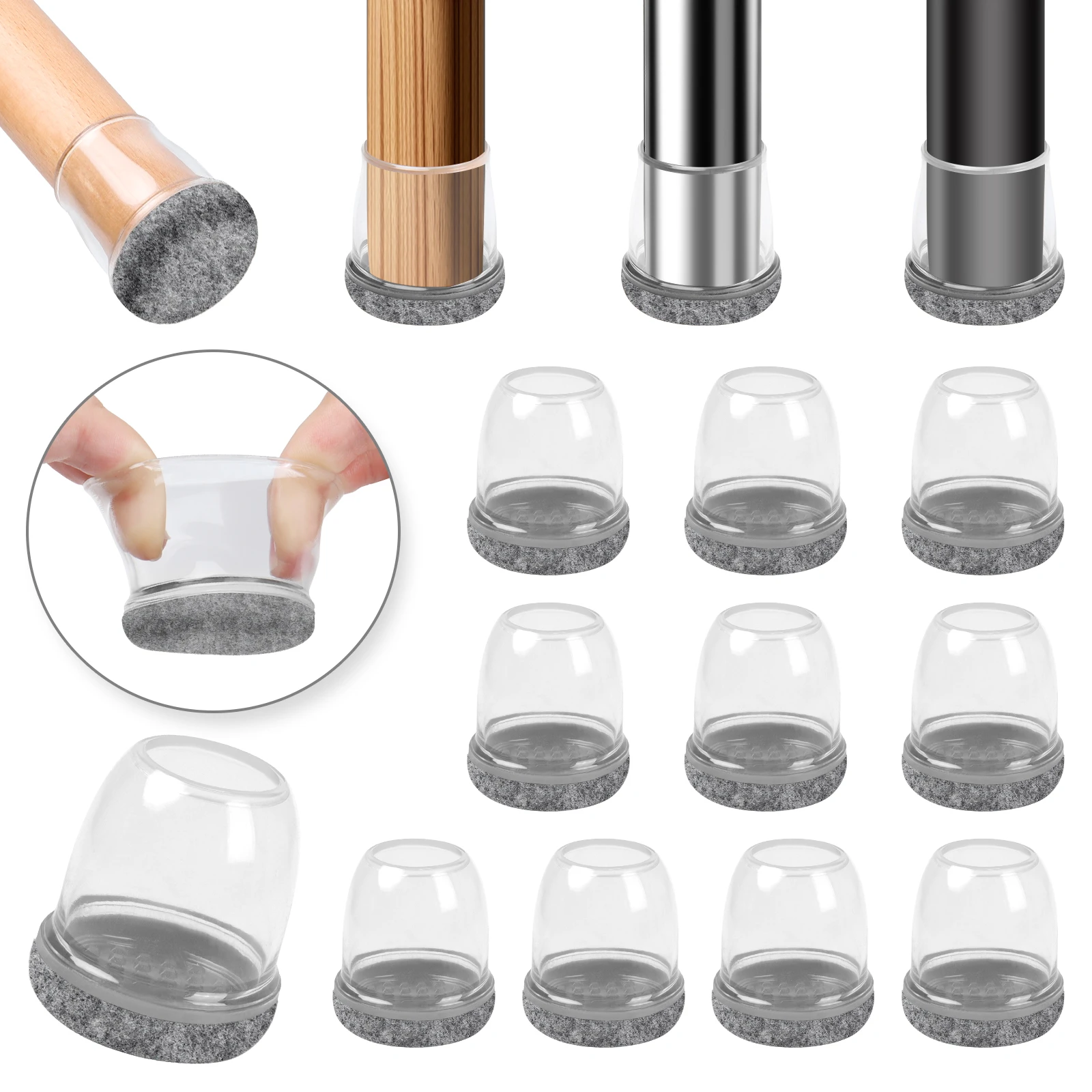 16PCS Silicone Chair Leg Caps Non-Slip Prevent Scratches Silent Hardwood Floor Protector Waterproof Felt Furniture Feet Pad