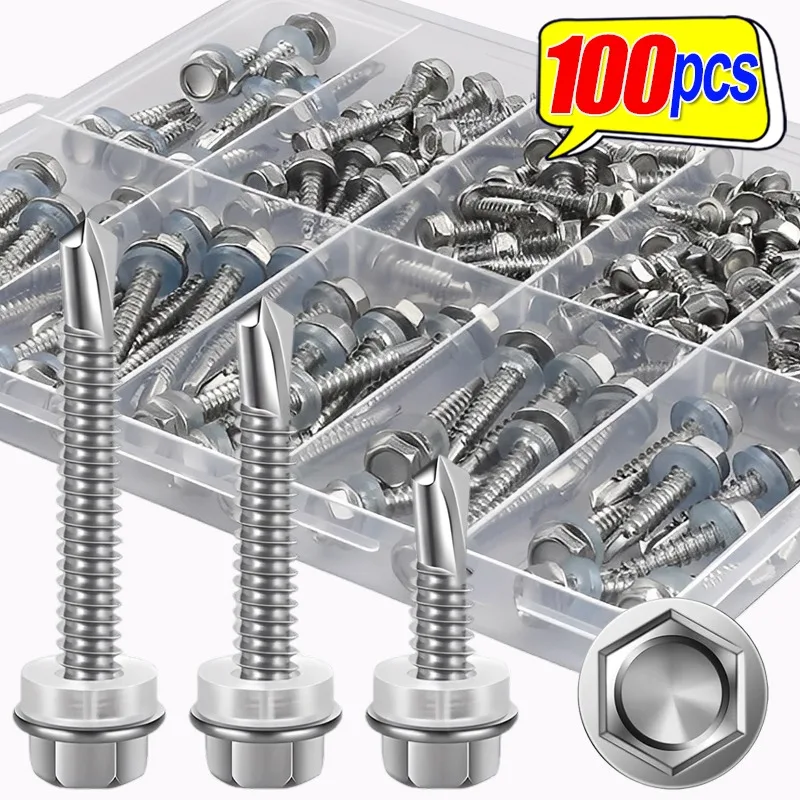 Stainless Steel Self-tapping Screw Metal Hexagonal Washer Head Self Drilling Sheet Screws DIY Hardware Fasteners Assortment Kits
