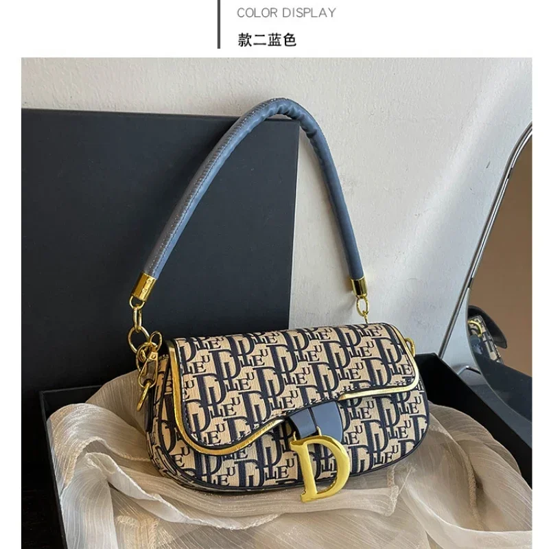 New chain contrasting colors popular versatile shoulder underarm women's bag crossbody saddle bag