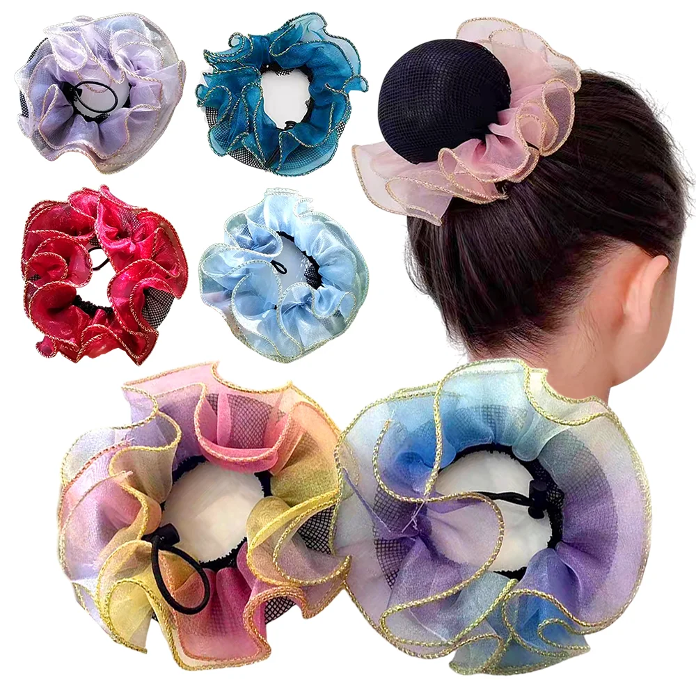 Childrens Drawstring Hair Net Elastic Adjustable Elastic Ballet Hair Net Dance Bun Hair Cover Competition Kids Dance Accessories