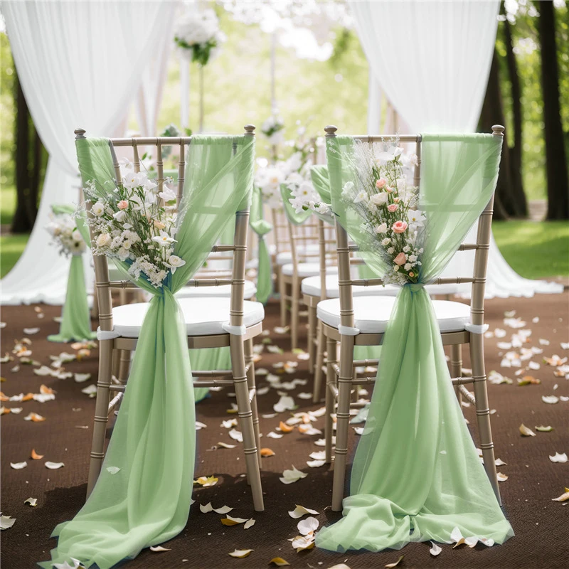 10/50Pcs 17x250cm sage green Chiffon Chair Sashes Sash Wedding Chair Covers Ribbon Wedding Party Aisle Chair Decor