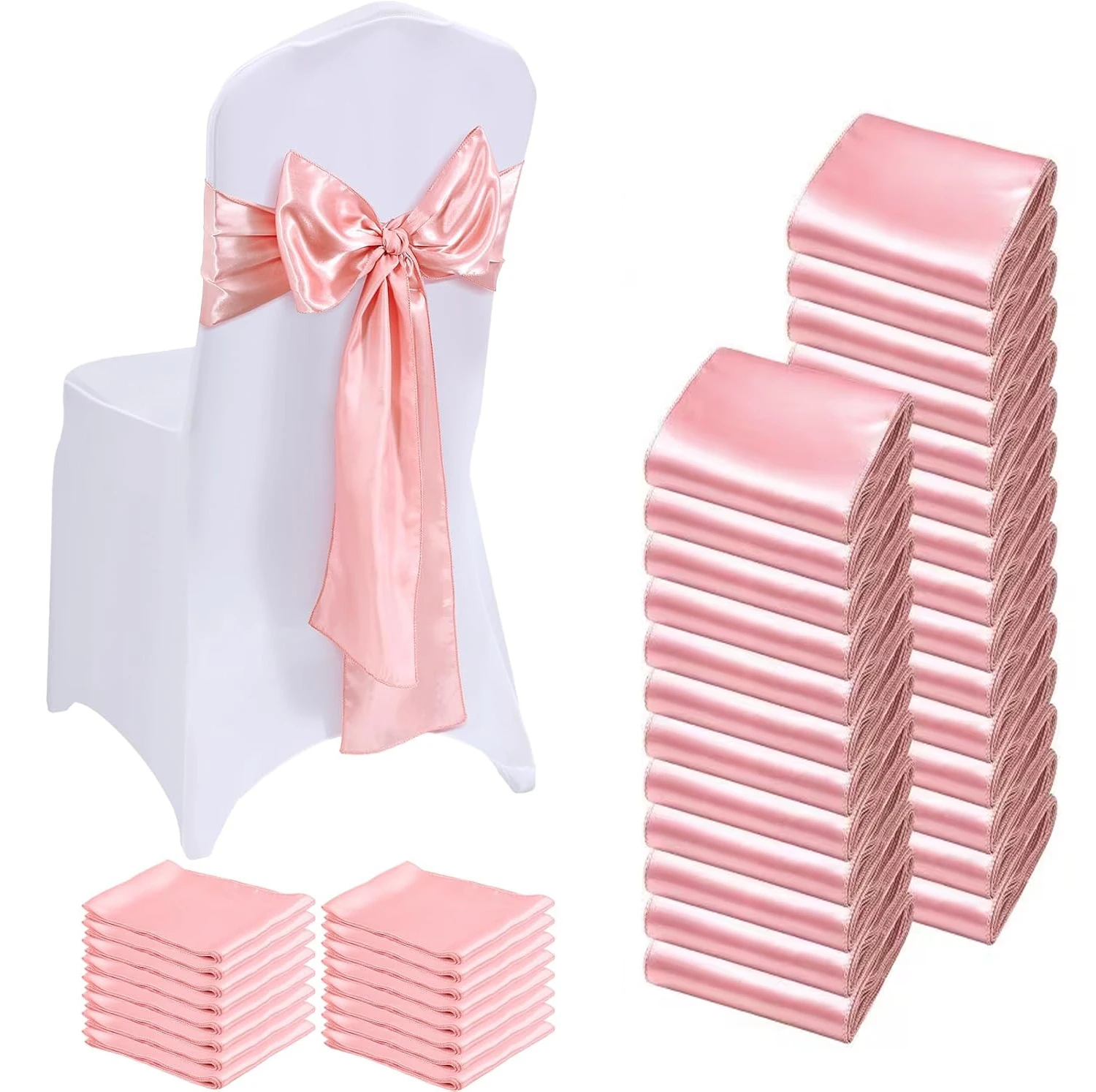 10/50pcs Satin Chair Bow Sashes Wholesale Wedding Chair Knot Ribbon Ties For Party Event Hotel Banquet Supplies Home Decorations